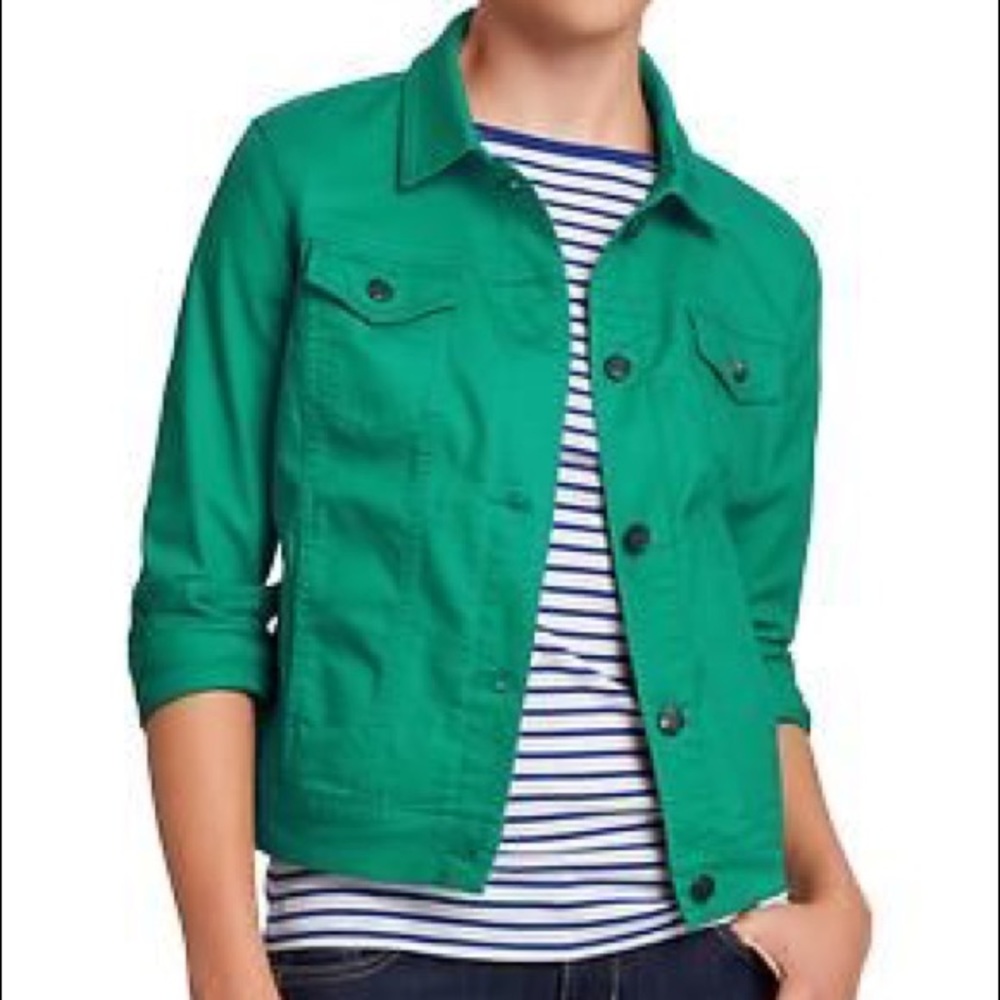 Old Navy Rockstar Denim Jean Jacket Green XL